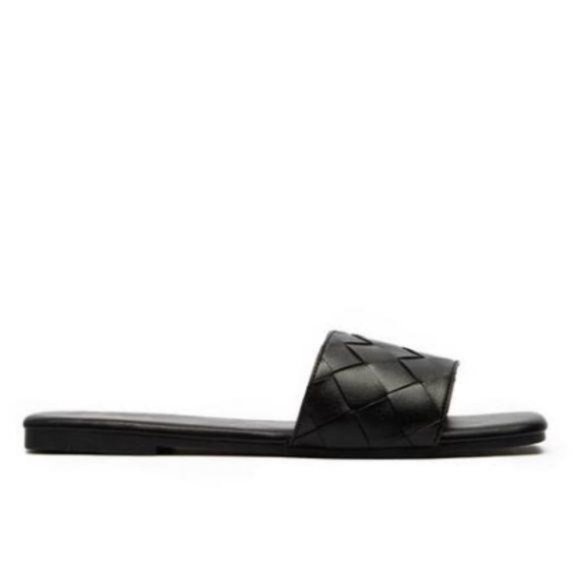 Square Toe Woven Strap Slide Sandals in Black - Picture 4 of 5